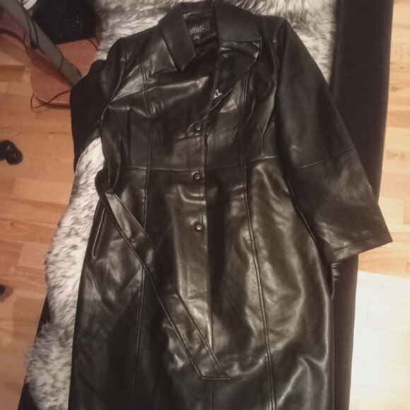 Badgley Mischka Vegan Leather Long Trench Coat | Classic Rock Style NWT (Size L) - Picture 4 of 6